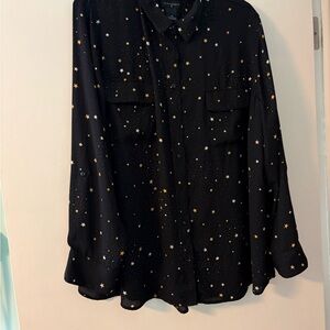 Investments Black Star-Print Button-Up Blouse